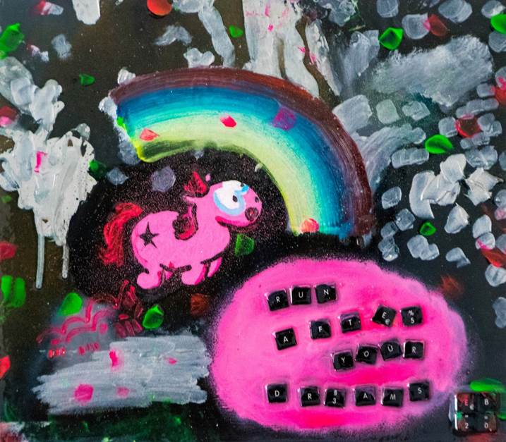 The black hole of the unicorn, original Abstrait Technique mixte La peinture par Eduardo Bessa